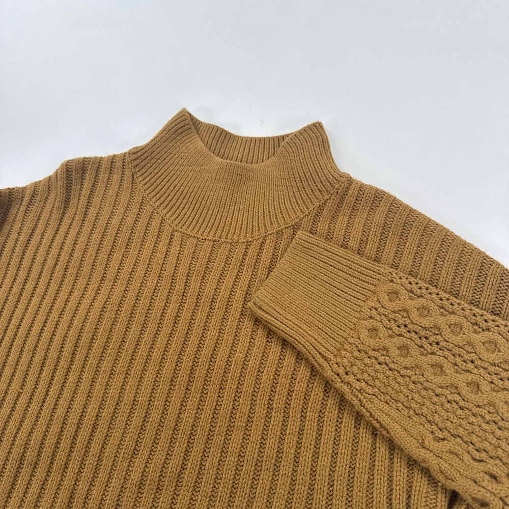 Kimes Ranch Womens Sweater Large Brown Mock Neck Cable Knit Sleeve Ribbed